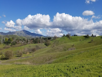Rolling green hills with mountains and blue sky in Tri-Valley service area
